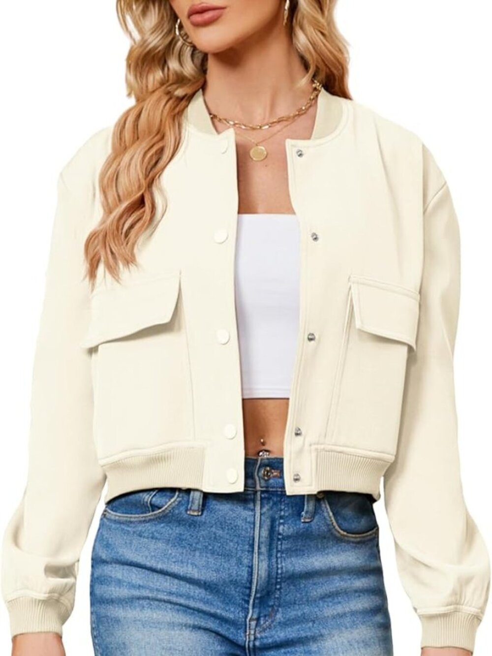 Cream Bomber Jacket - NWOT - XL